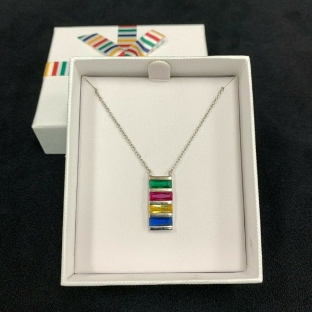 Hudson's Bay Company HBC 925 Sterling HBC Stripes Crystal Necklace 💚❤️💛💙